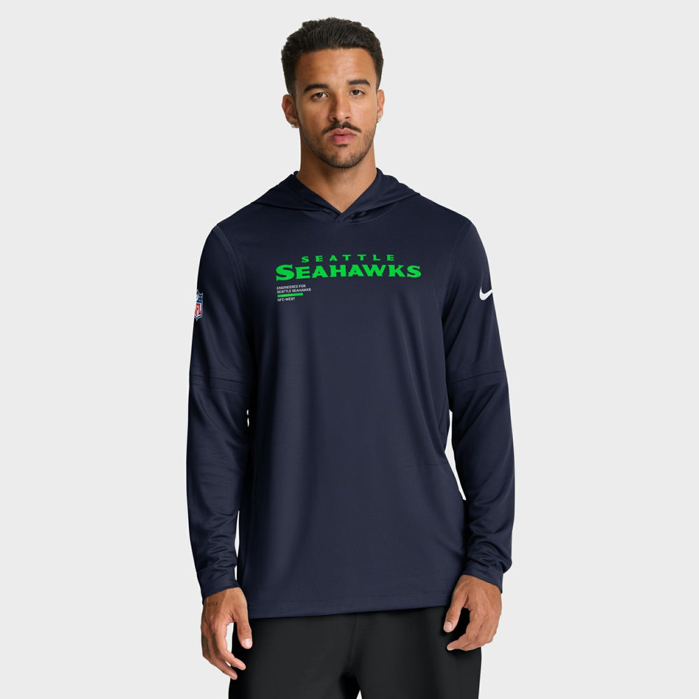Seattle Seahawks Sideline Pure Fury Performance Long Sleeve Hoodie T-Shirt College Navy - Nike