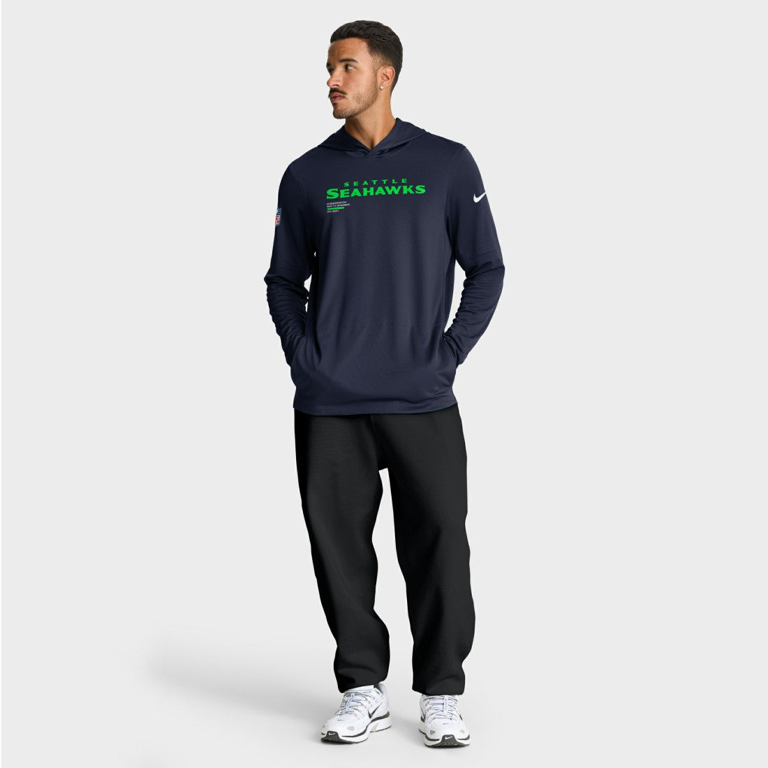 Seattle Seahawks Sideline Pure Fury Performance Long Sleeve Hoodie T-Shirt College Navy - Nike