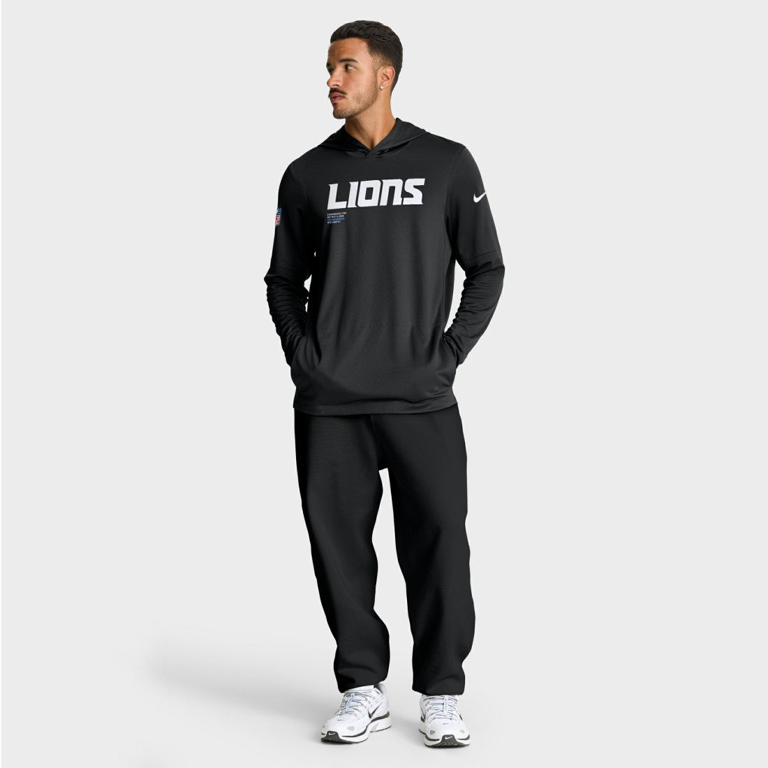 Detroit Lions Sideline Pure Fury Performance Long Sleeve Hoodie T-Shirt Black - Nike