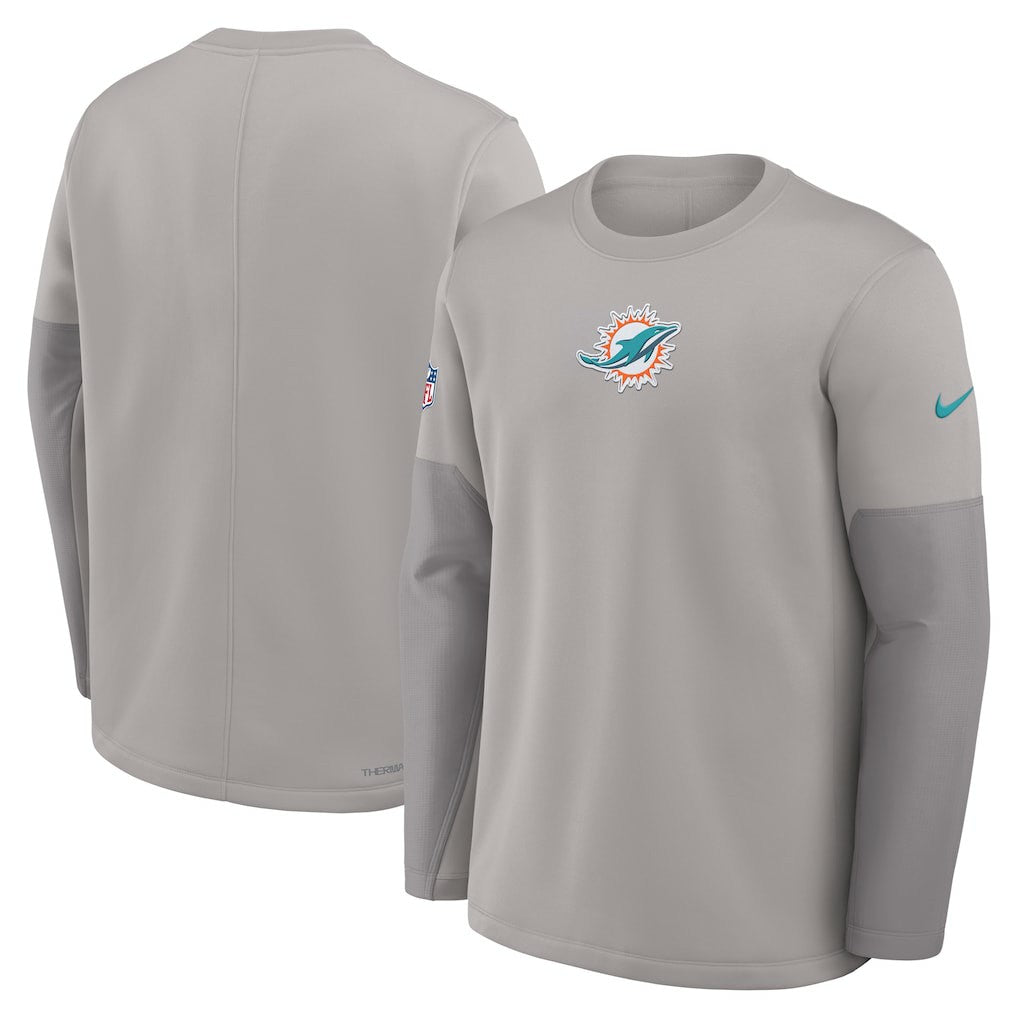 Miami Dolphins Sideline Coach Therma-FIT Long Sleeve T-Shirt Gray - Nike