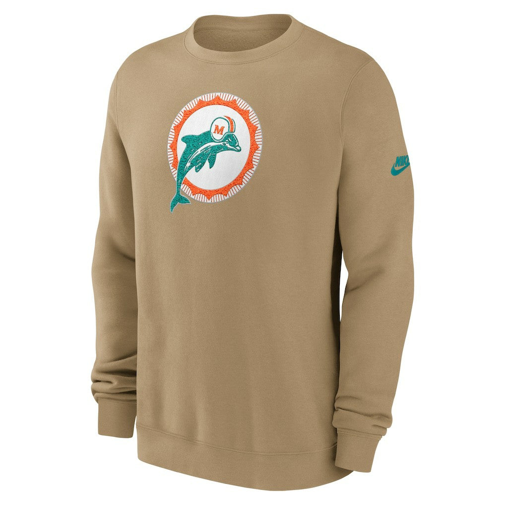 Miami Dolphins Swing Pass Rewind Club Pullover Sweatshirt Tan - Nike