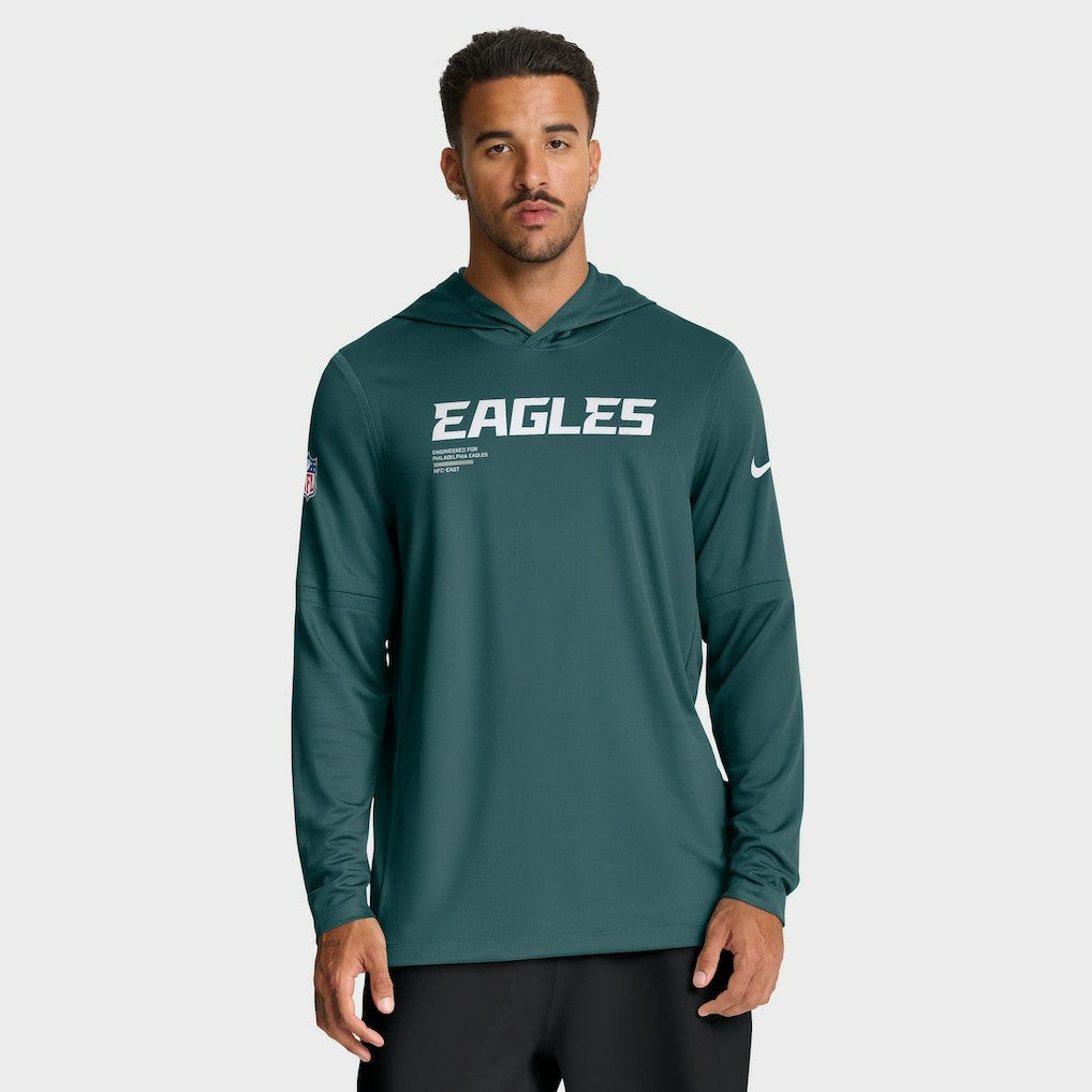 Philadelphia Eagles Big & Tall Sideline Dri-FIT Long Sleeve Hoodie T-Shirt Midnight Green - Nike