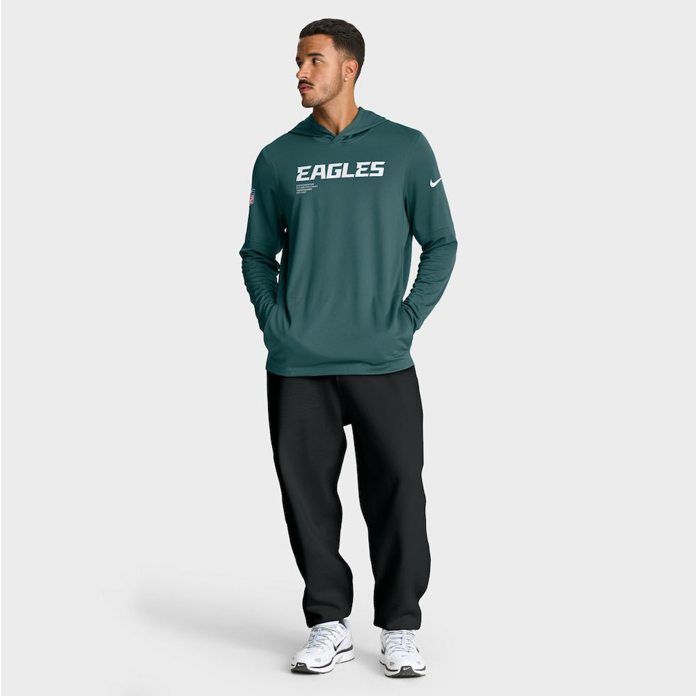 Philadelphia Eagles Big & Tall Sideline Dri-FIT Long Sleeve Hoodie T-Shirt Midnight Green - Nike