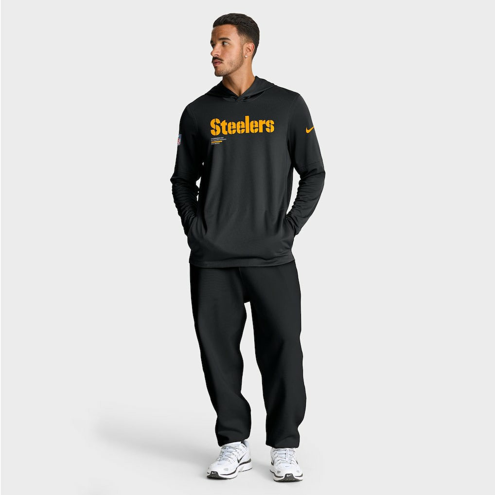 Pittsburgh Steelers Big & Tall Sideline Dri-FIT Long Sleeve Hoodie T-Shirt Black - Nike