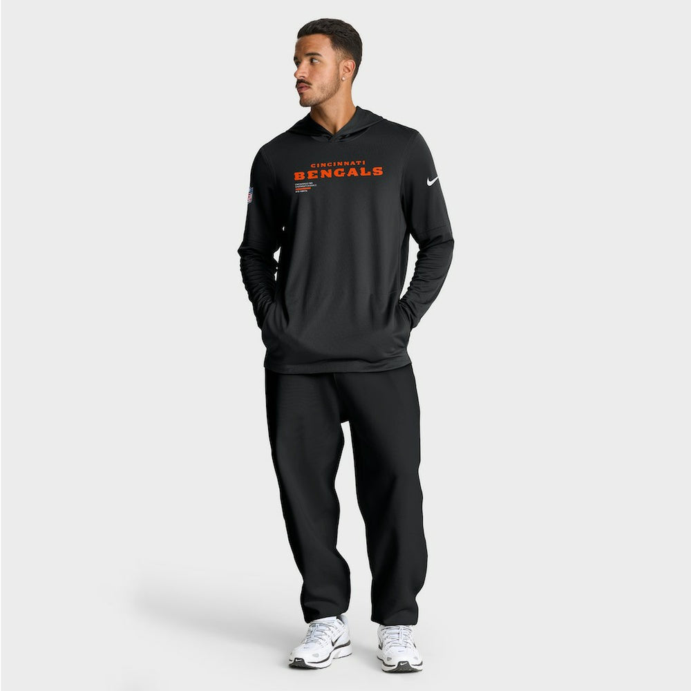 Cincinnati Bengals Big & Tall Sideline Dri-FIT Long Sleeve Hoodie T-Shirt Black - Nike