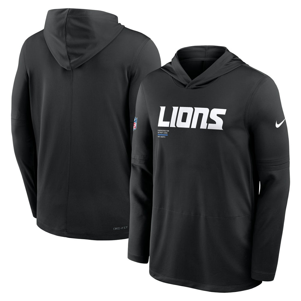 Detroit Lions Big & Tall Sideline Dri-FIT Long Sleeve Hoodie T-Shirt Black - Nike