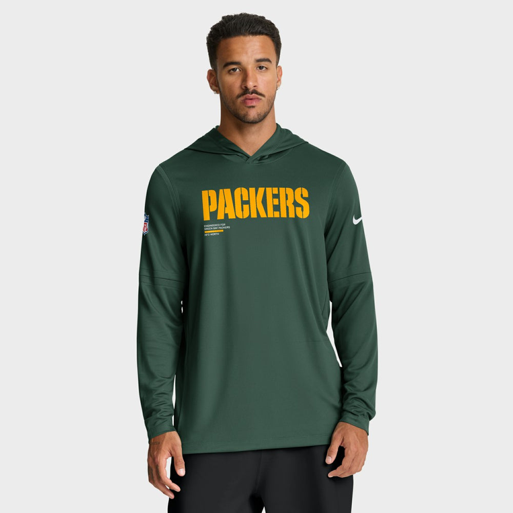 Green Bay Packers Big & Tall Sideline Dri-FIT Long Sleeve Hoodie T-Shirt Green - Nike