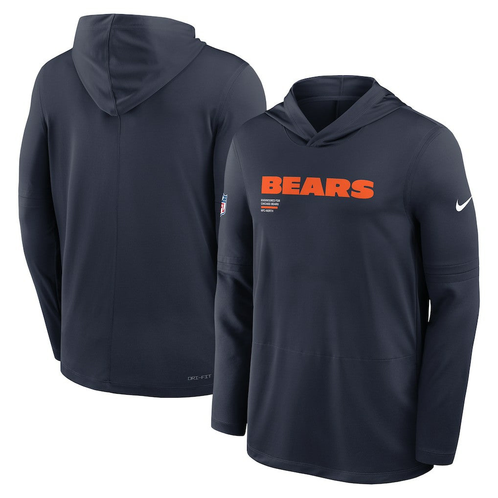 Chicago Bears Big & Tall Sideline Dri-FIT Long Sleeve Hoodie T-Shirt Navy - Nike