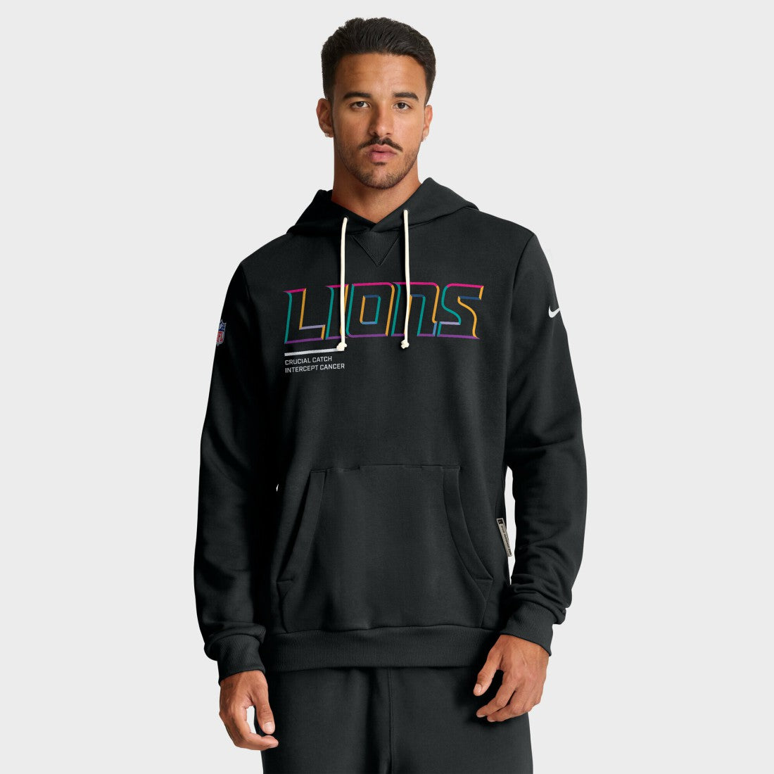 Detroit Lions Tall 2025 NFL Crucial Catch Sideline Standard Issue Dri-FIT Hoodie Black - Nike