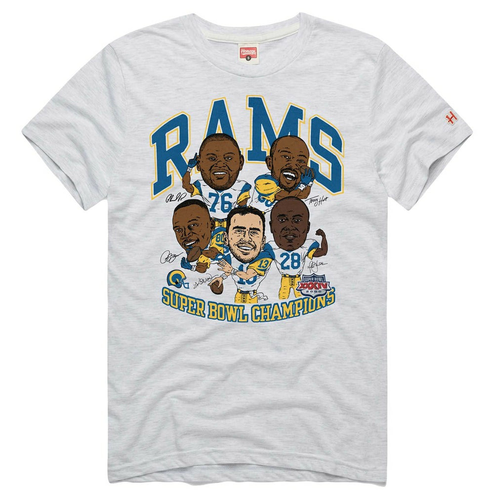 Los Angeles Rams Homage Unisex Super Bowl XXXIV Champs Player Graphic Tri-Blend T-Shirt Ash - NFL