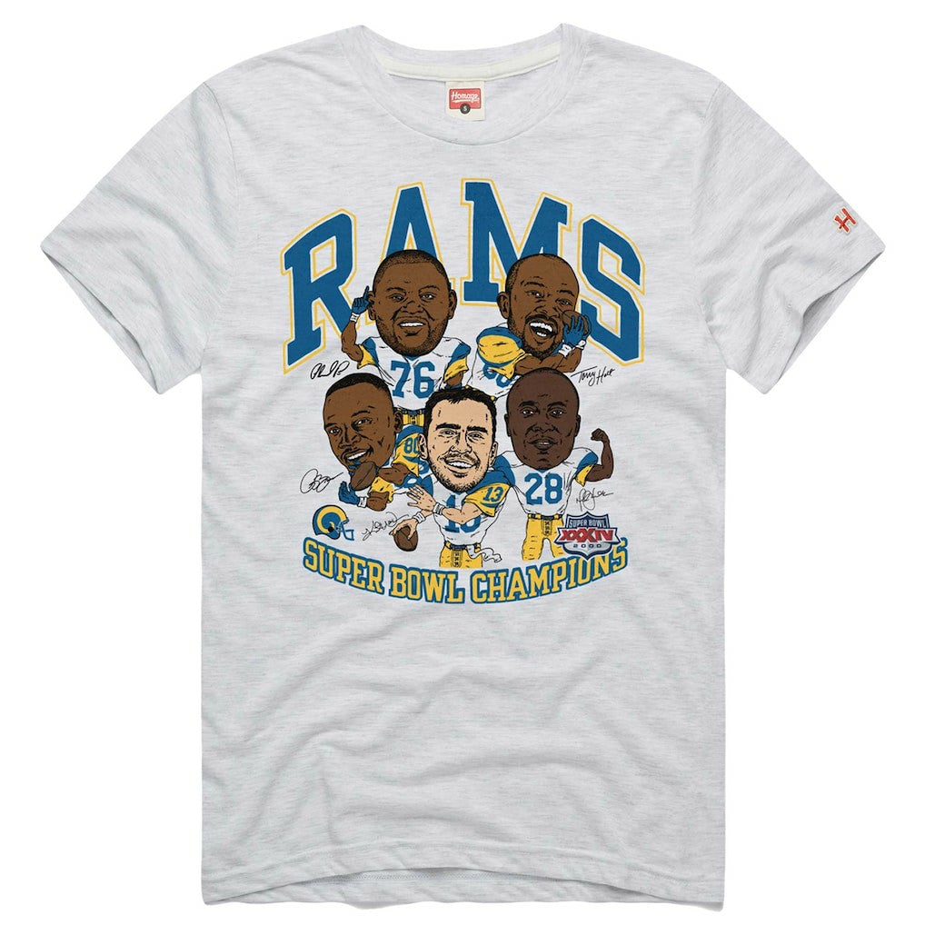 Los Angeles Rams Homage Unisex Super Bowl XXXIV Champs Player Graphic Tri-Blend T-Shirt Ash - NFL
