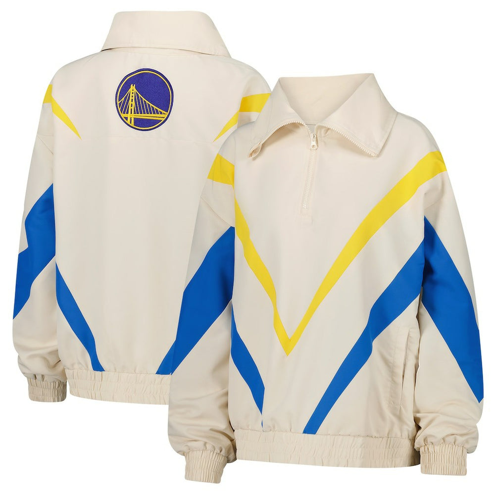 NBA - Golden State Warriors Terez Women's Retro Chevron Ripstop Quarter-Zip Windbreaker Jacket - White