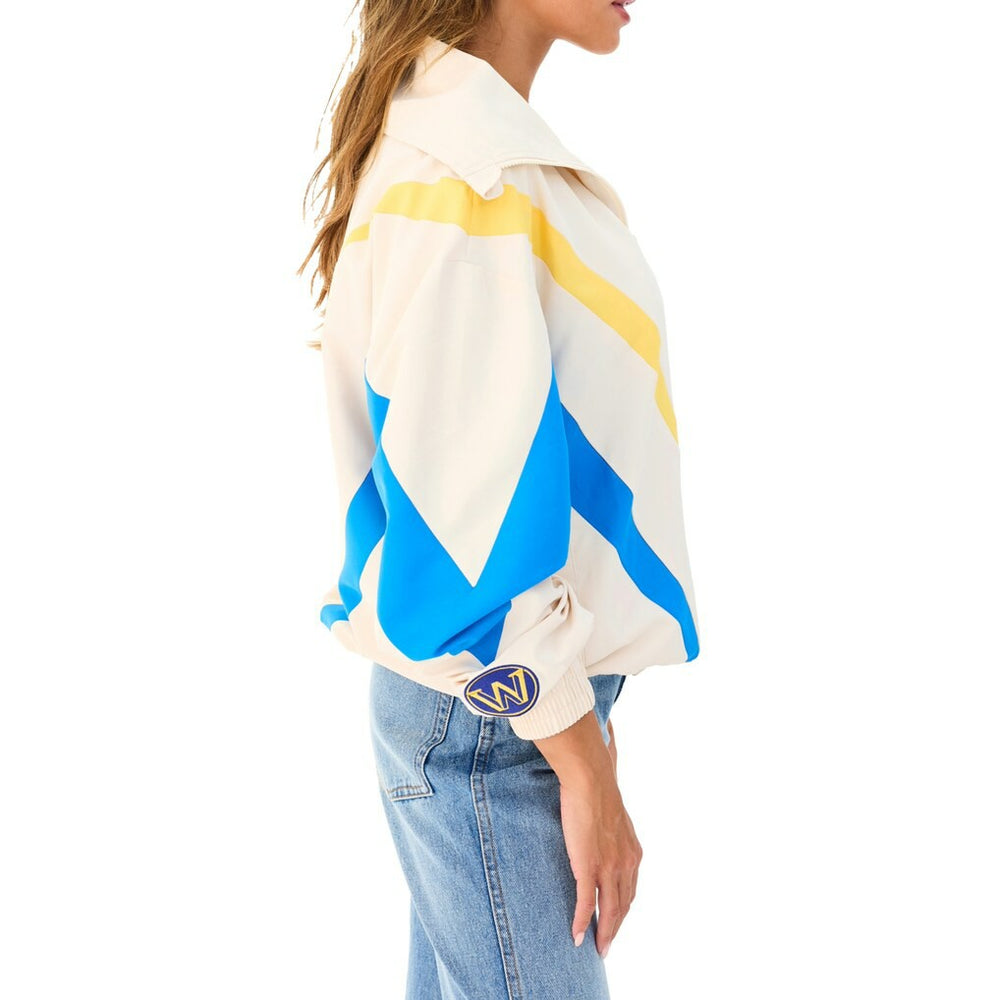 NBA - Golden State Warriors Terez Women's Retro Chevron Ripstop Quarter-Zip Windbreaker Jacket - White