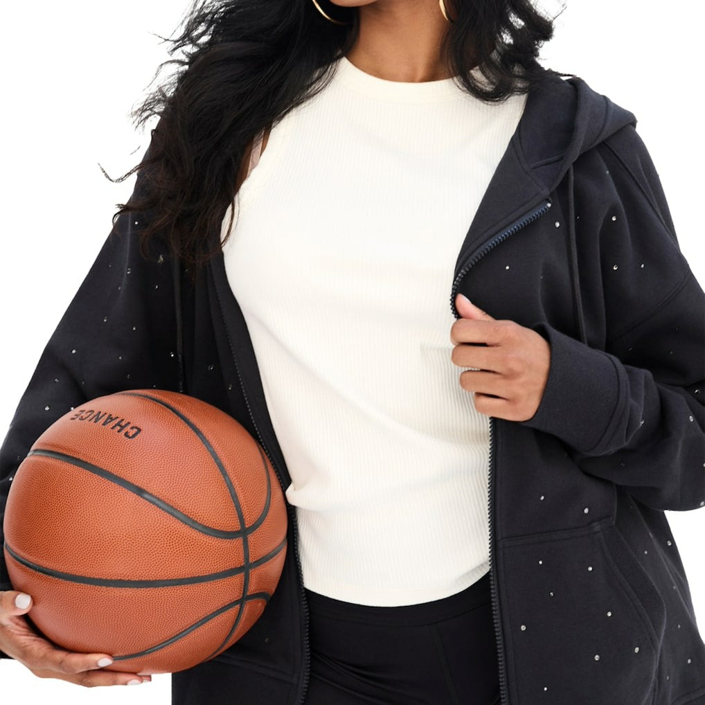 NBA - Boston Celtics Terez Women's Oversized Allover Gemstone Full-Zip Hoodie - Black