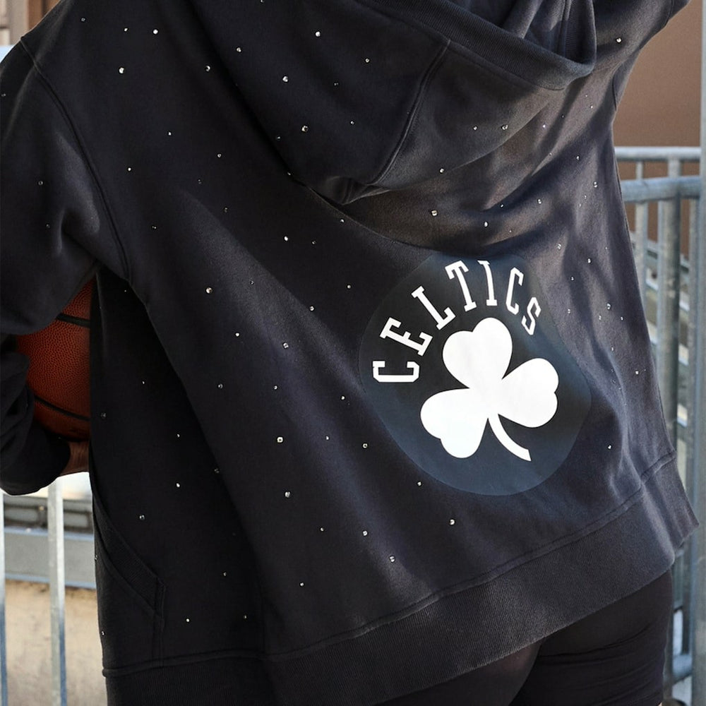 NBA - Boston Celtics Terez Women's Oversized Allover Gemstone Full-Zip Hoodie - Black