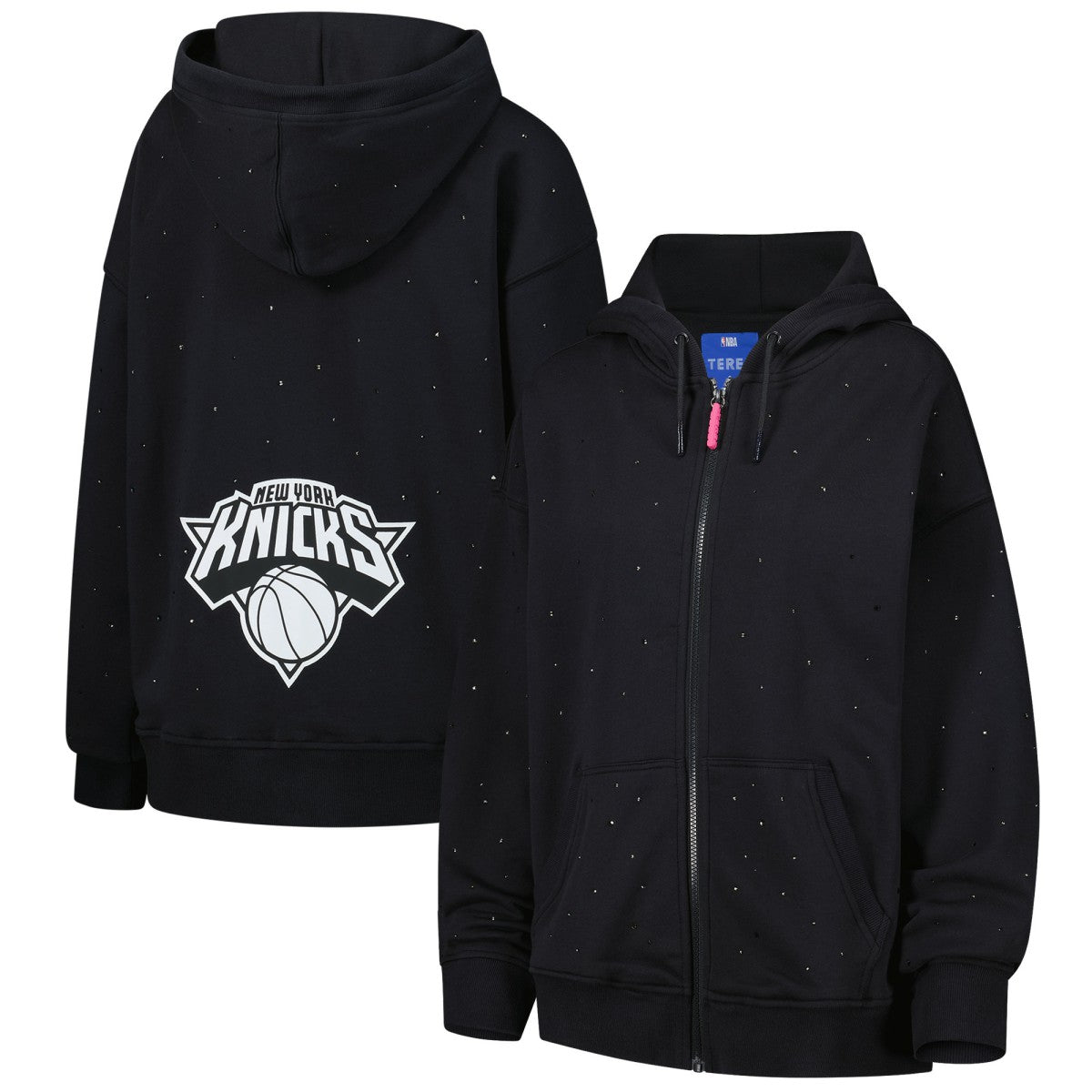 NBA - New York Knicks Terez Women's Oversized Allover Gemstone Full-Zip Hoodie - Black