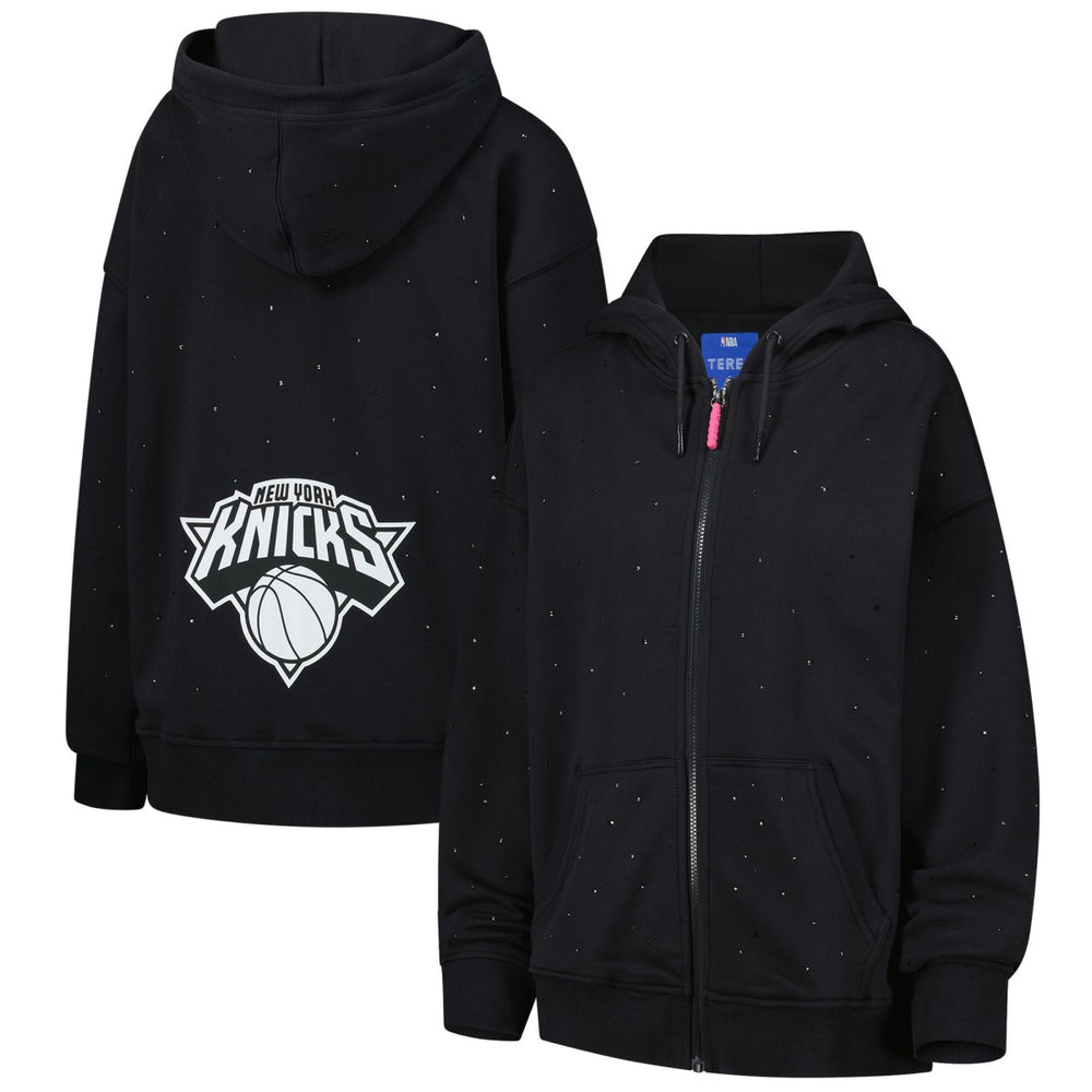 NBA - New York Knicks Terez Women's Oversized Allover Gemstone Full-Zip Hoodie - Black