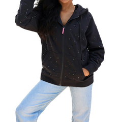 NBA - New York Knicks Terez Women's Oversized Allover Gemstone Full-Zip Hoodie - Black