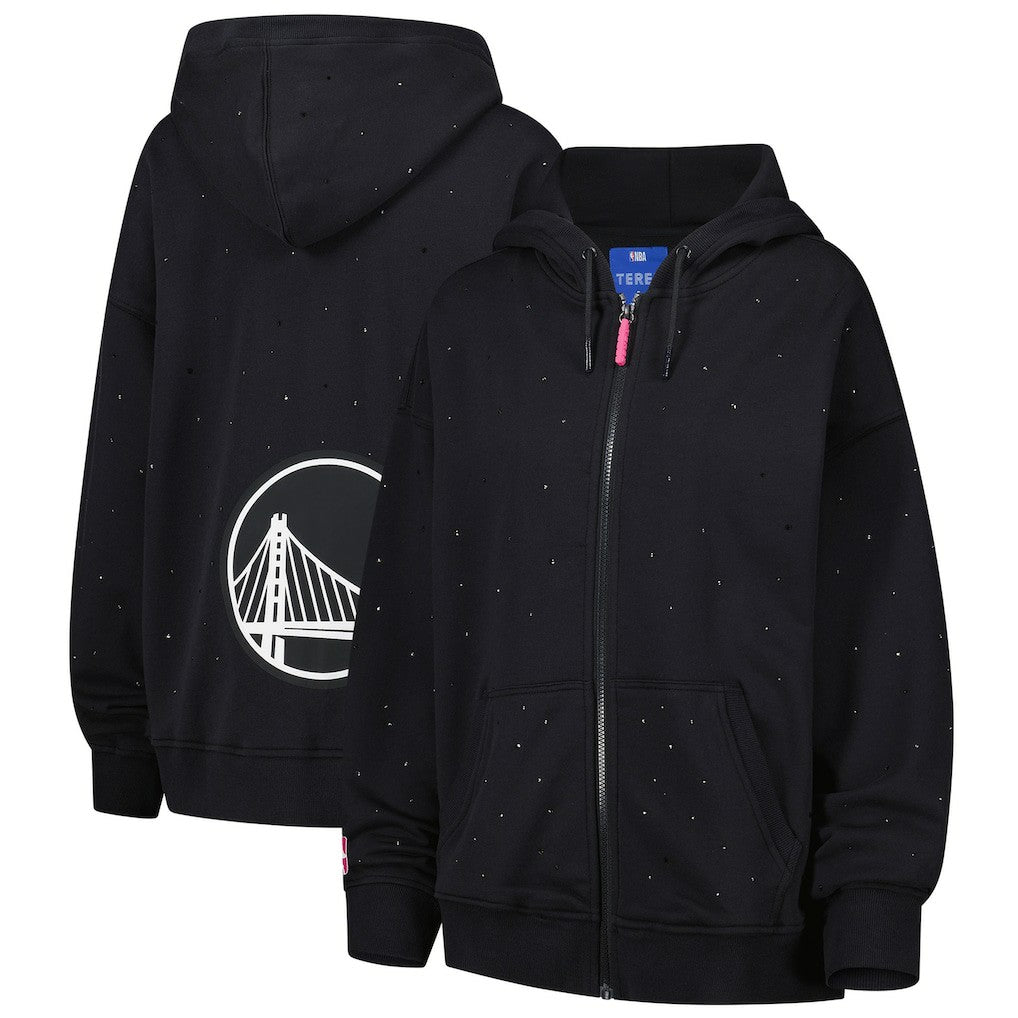 NBA - Golden State Warriors Terez Women's Oversized Allover Gemstone Full-Zip Hoodie - Black