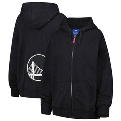 NBA - Golden State Warriors Terez Women's Oversized Allover Gemstone Full-Zip Hoodie - Black