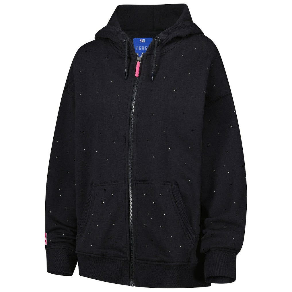NBA - Golden State Warriors Terez Women's Oversized Allover Gemstone Full-Zip Hoodie - Black