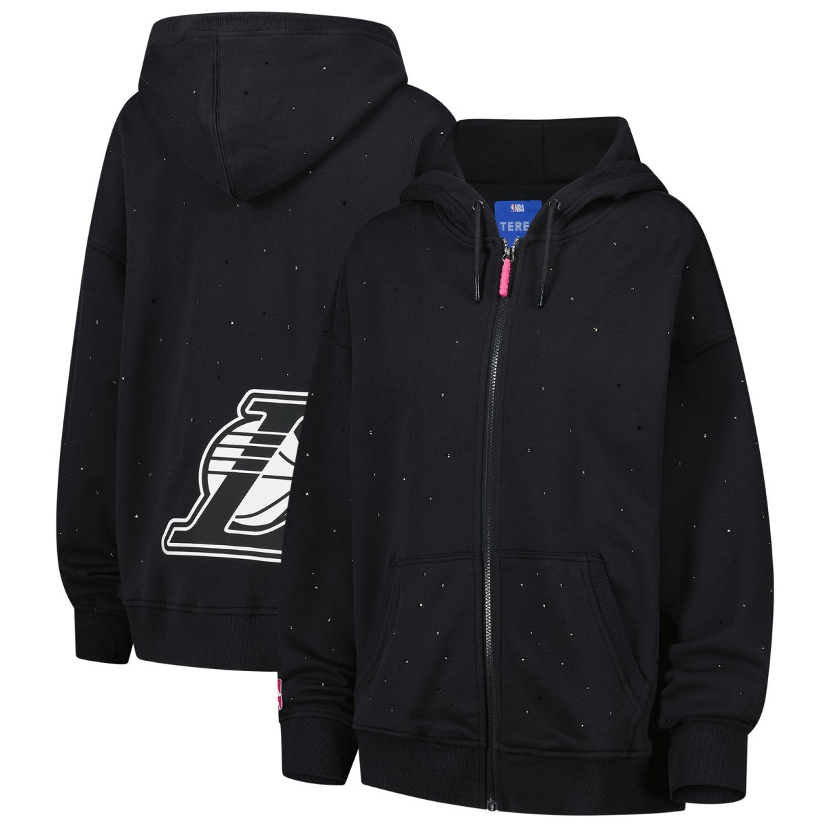 NBA - Los Angeles Lakers Terez Women's Oversized Allover Gemstone Full-Zip Hoodie - Black