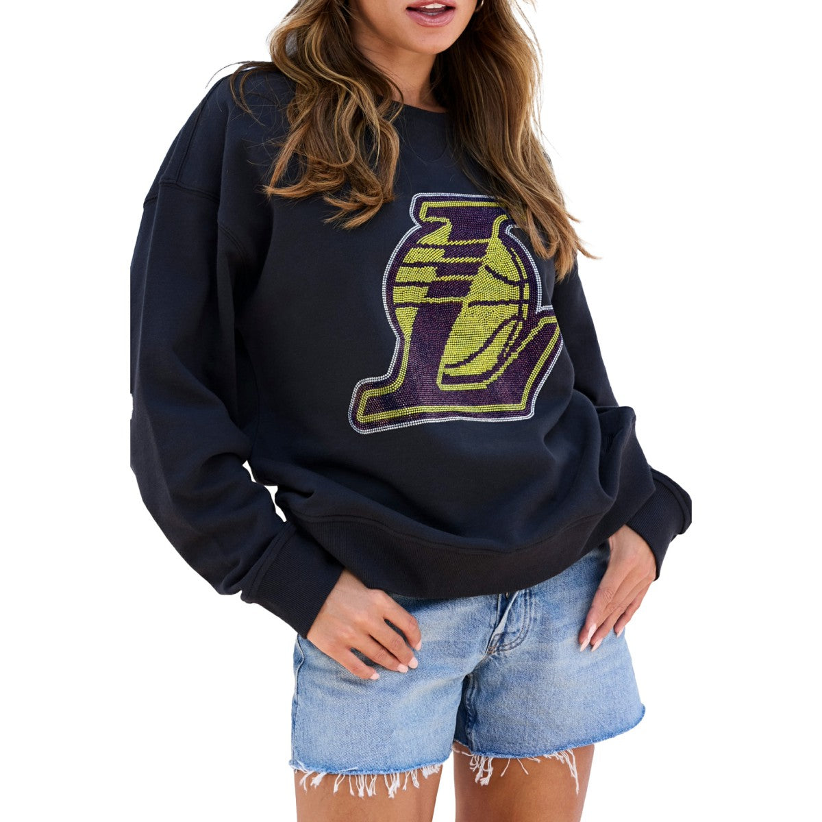 NBA - Los Angeles Lakers Terez Women's Gemstone Logo Pullover Sweatshirt - Black