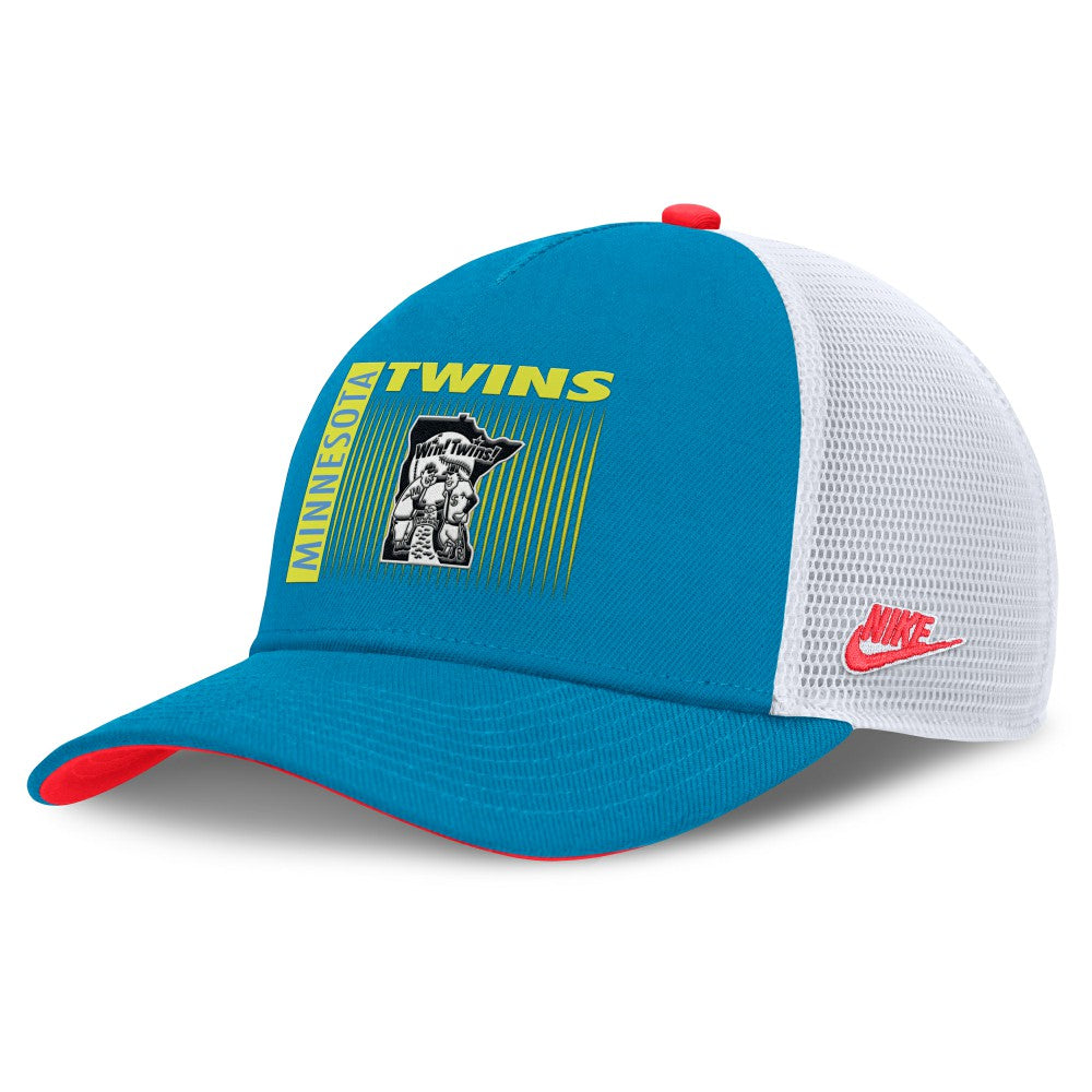 Minnesota Twins Nike Neon 90s Rise Structured Performance Adjustable Trucker Hat On Sale