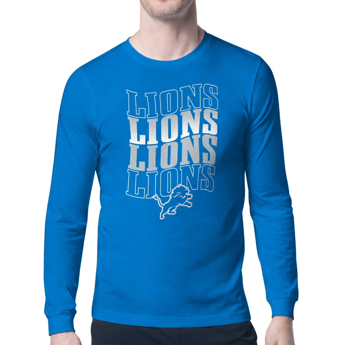 Detroit Lions Starter Four Team Name Retro Logo Long Sleeve T-Shirt Blue - NFL