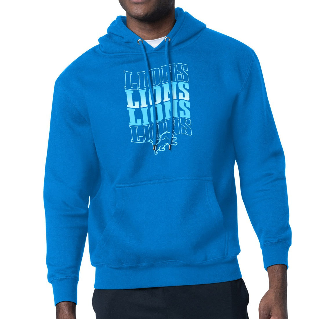 Detroit Lions Starter Four Team Name Logo Pullover Hoodie Blue - NFL
