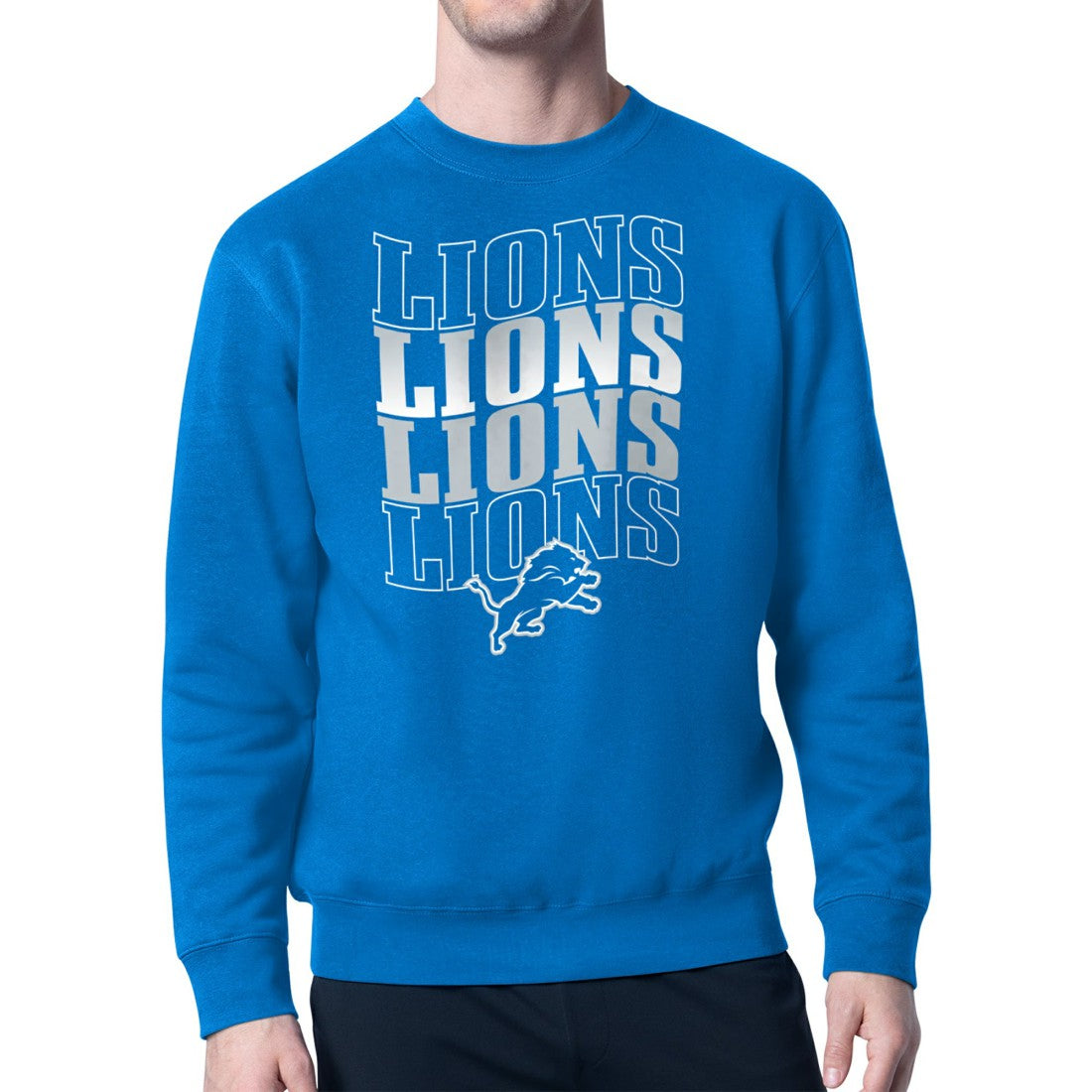 Detroit Lions Starter Four Team Name Logo Pullover Hoodie Blue - NFL