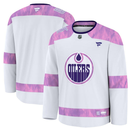 Edmonton Oilers Fanatics 2024 Hockey Fights Cancer Practice Jersey - White | NHL Jerseys