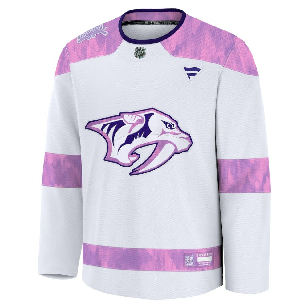 Nashville Predators Fanatics 2024 Hockey Fights Cancer Practice Jersey - White | NHL Jerseys