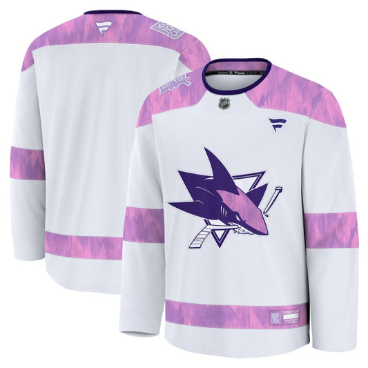 San Jose Sharks Fanatics 2024 Hockey Fights Cancer Practice Jersey - White | NHL Jerseys