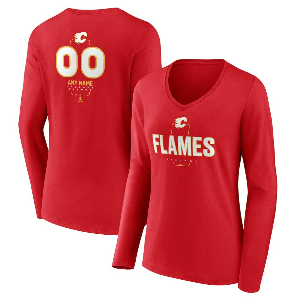 Calgary Flames - Women's Personalized Name & Number Midfielder Long Sleeve V-Neck T-Shirt Red