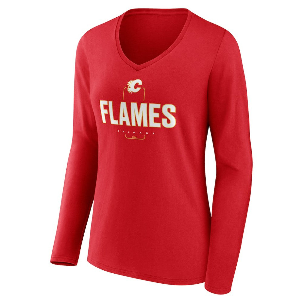Calgary Flames - Women's Personalized Name & Number Midfielder Long Sleeve V-Neck T-Shirt Red