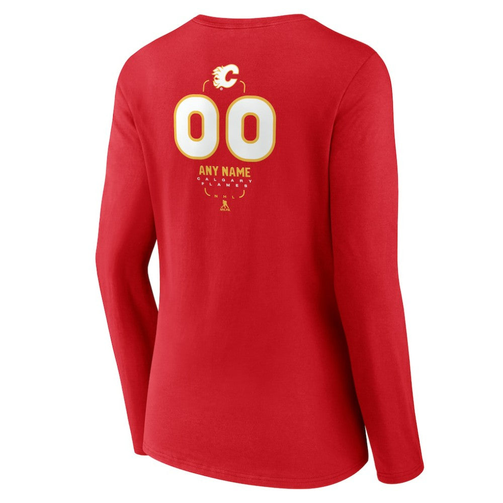 Calgary Flames - Women's Personalized Name & Number Midfielder Long Sleeve V-Neck T-Shirt Red