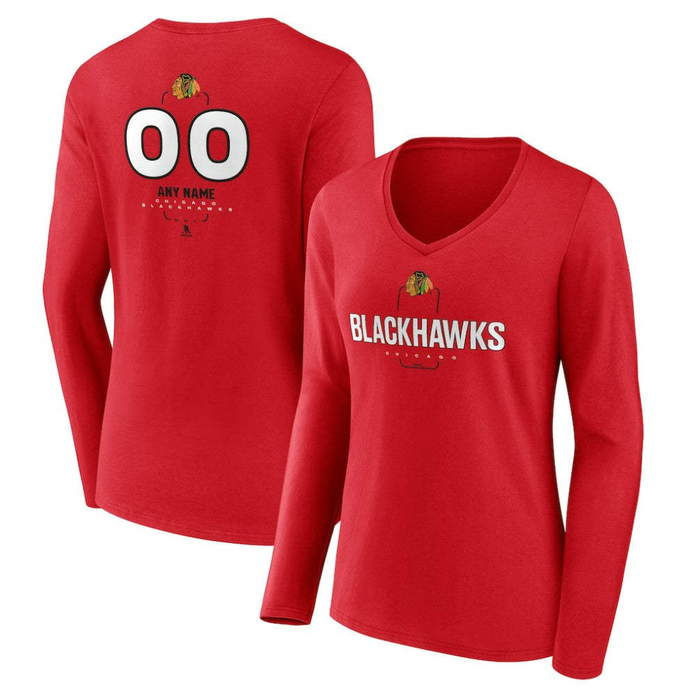 Chicago Blackhawks Women's Personalized Name & Number Midfielder Long Sleeve V-Neck T-Shirt Red