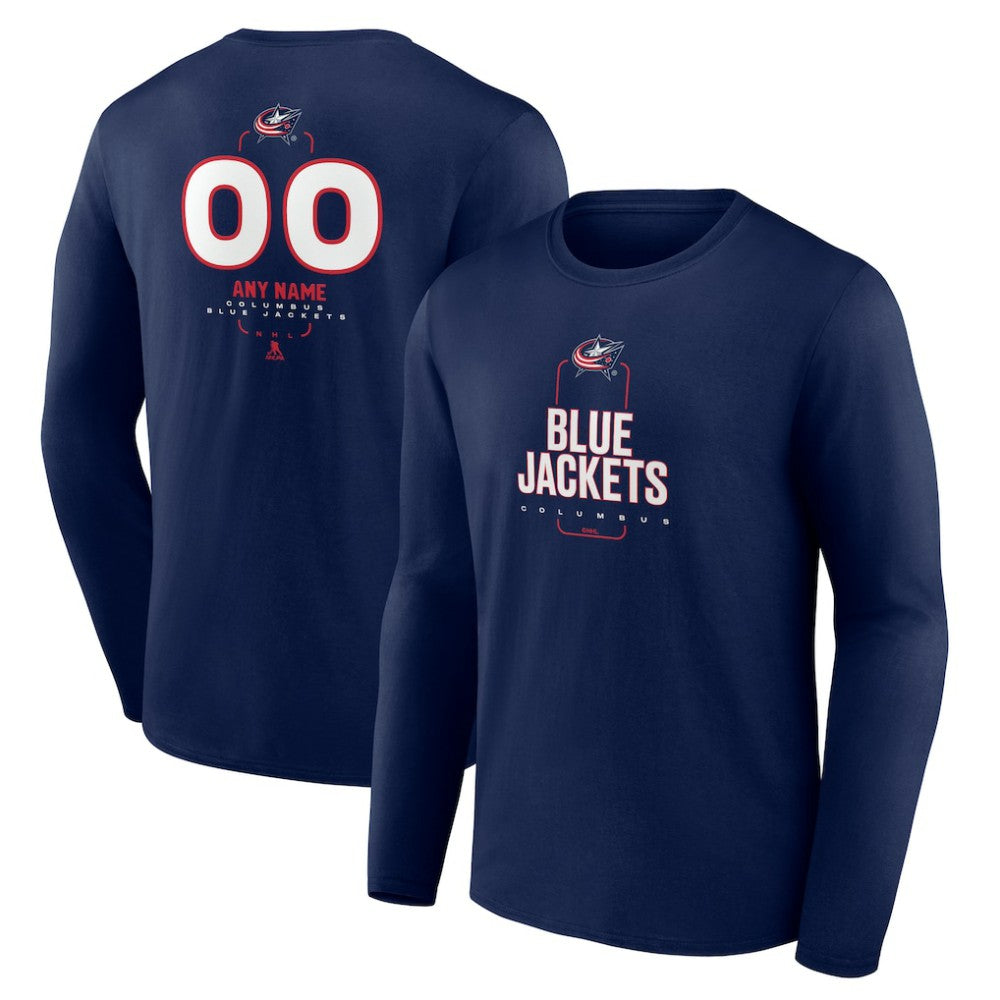 Columbus Blue Jackets - Personalized Name & Number Midfielder Long Sleeve T-Shirt Navy