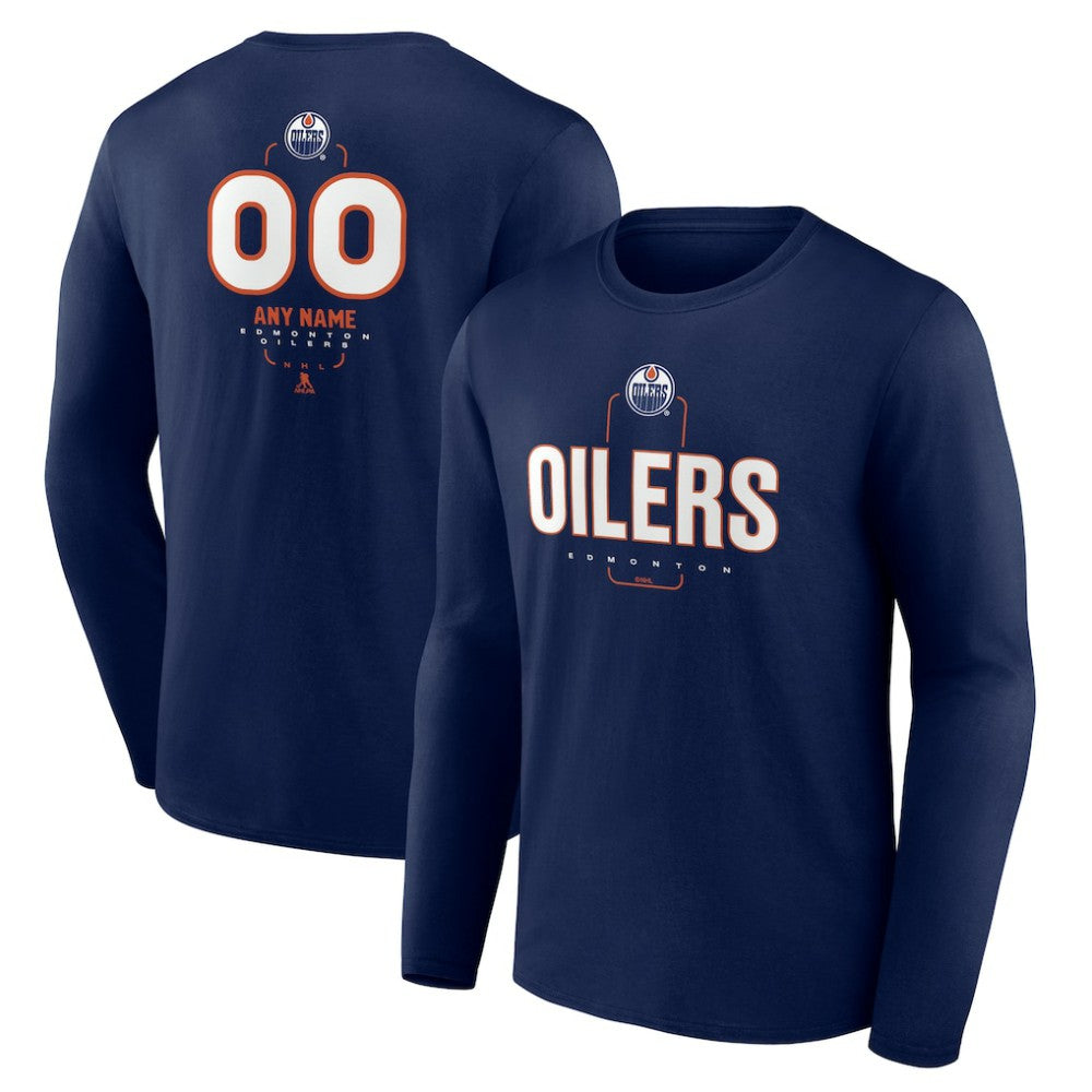 Edmonton Oilers - Personalized Name & Number Midfielder Long Sleeve T-Shirt Navy