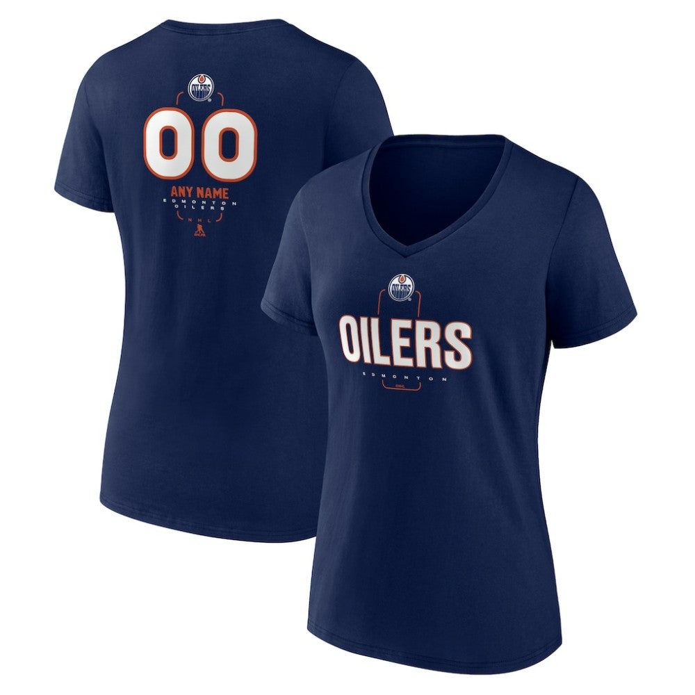 Edmonton Oilers - Women's Personalized Name & Number Midfielder V-Neck T-Shirt Navy