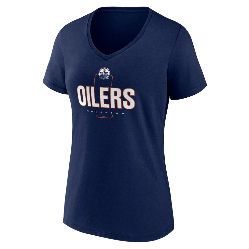 Edmonton Oilers - Women's Personalized Name & Number Midfielder V-Neck T-Shirt Navy