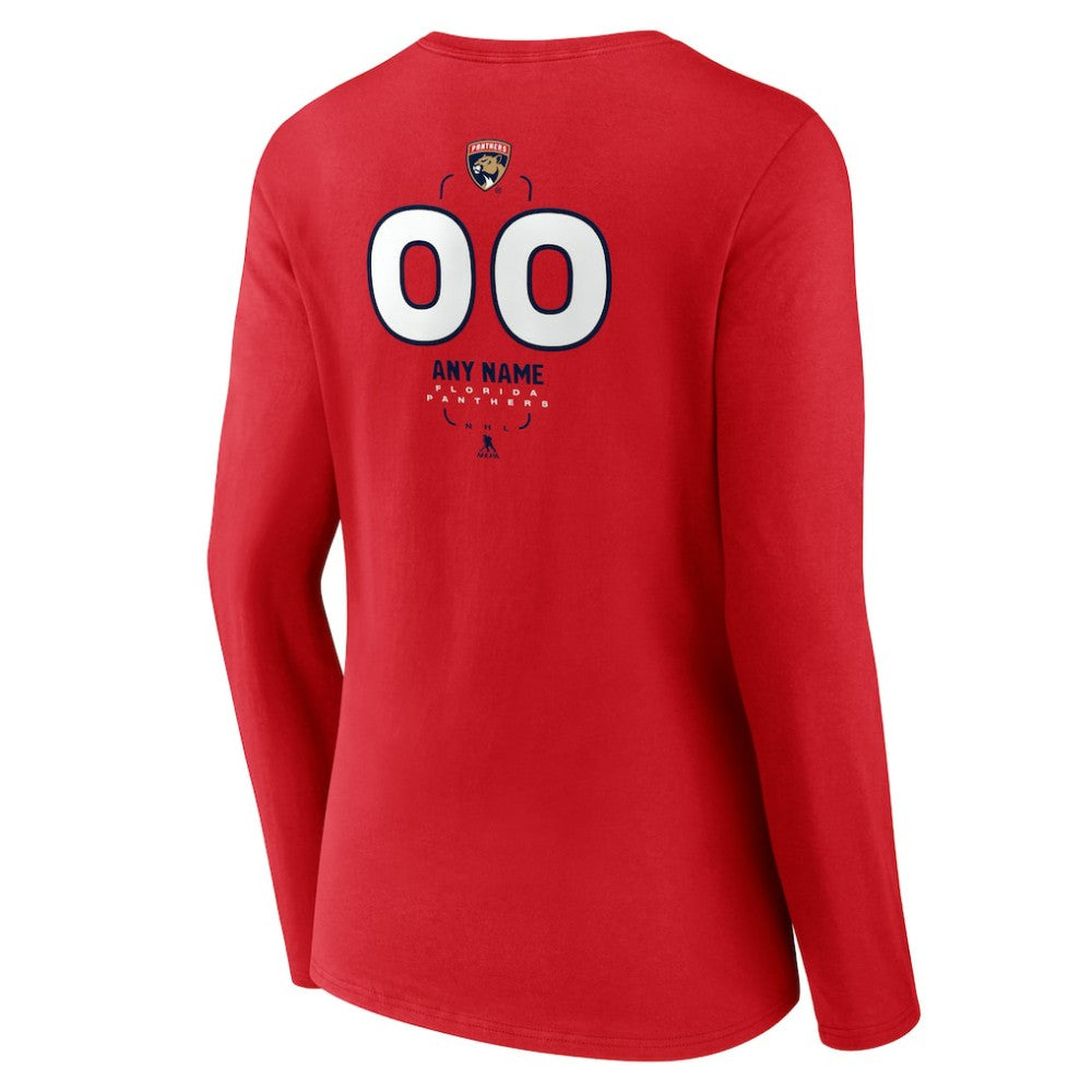 Florida Panthers - Women's Personalized Name & Number Midfielder Long Sleeve V-Neck T-Shirt Red