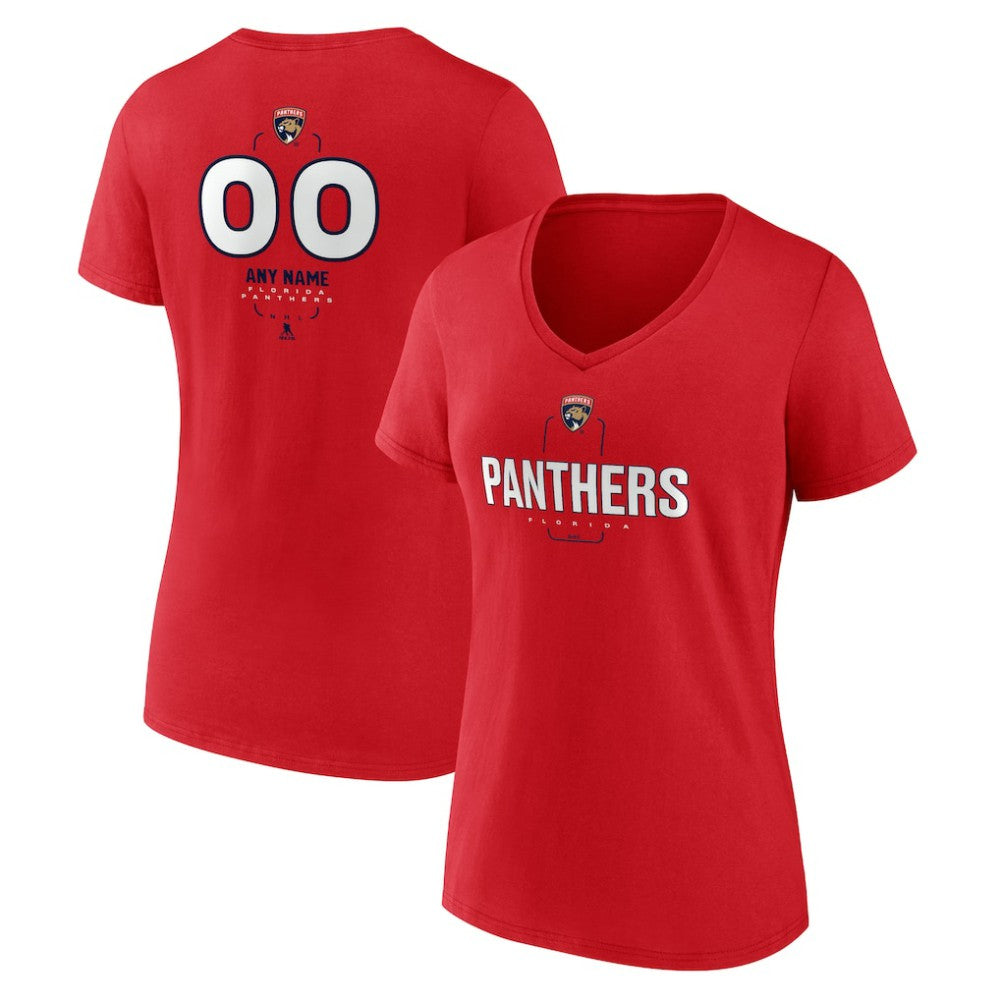 Florida Panthers - Women's Personalized Name & Number Midfielder V-Neck T-Shirt Red