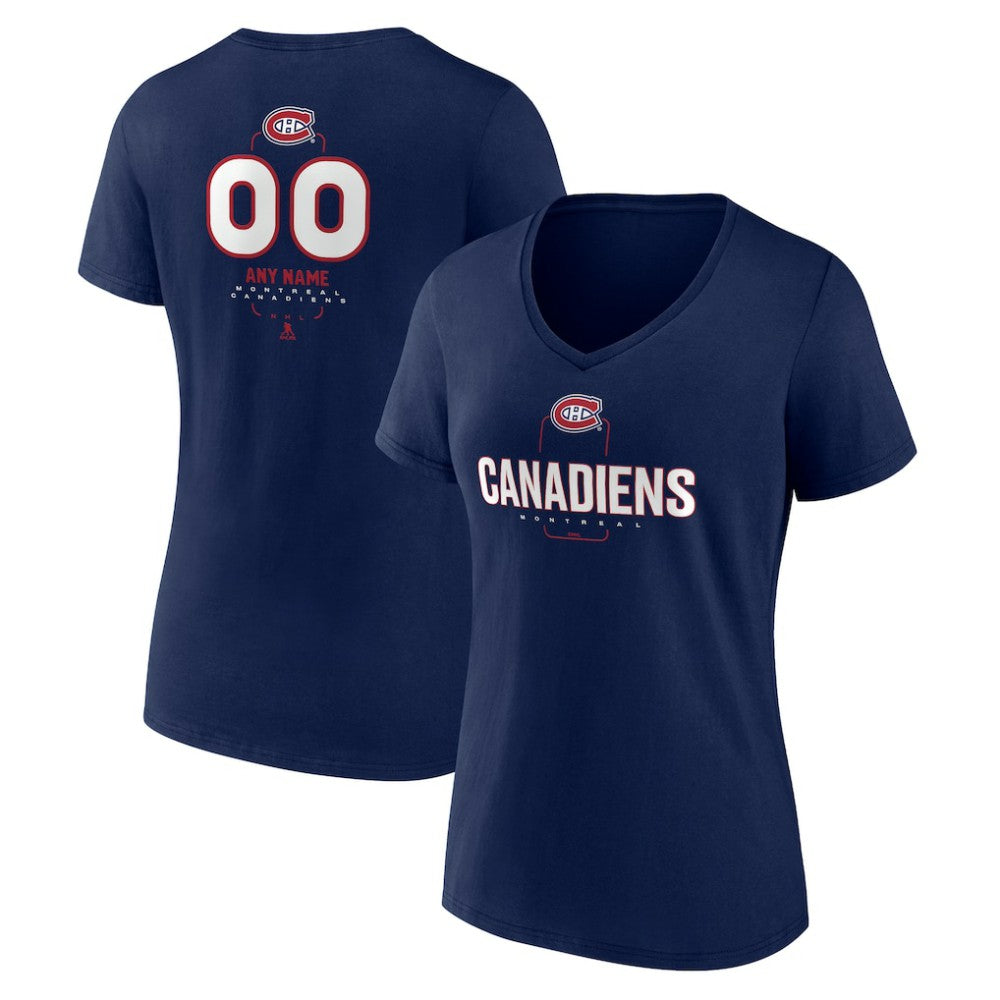 Montreal Canadiens - Women's Personalized Name & Number Midfielder V-Neck T-Shirt Navy