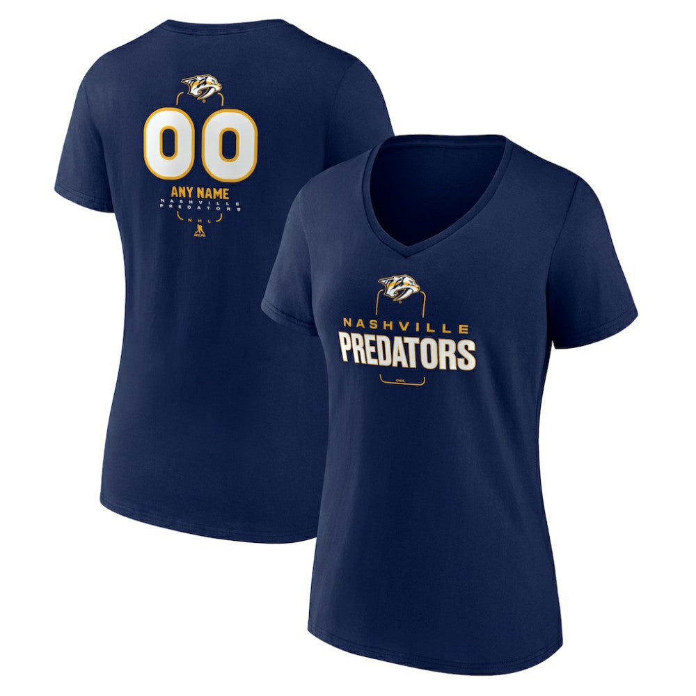 Nashville Predators - Women's Personalized Name & Number Midfielder V-Neck T-Shirt Navy