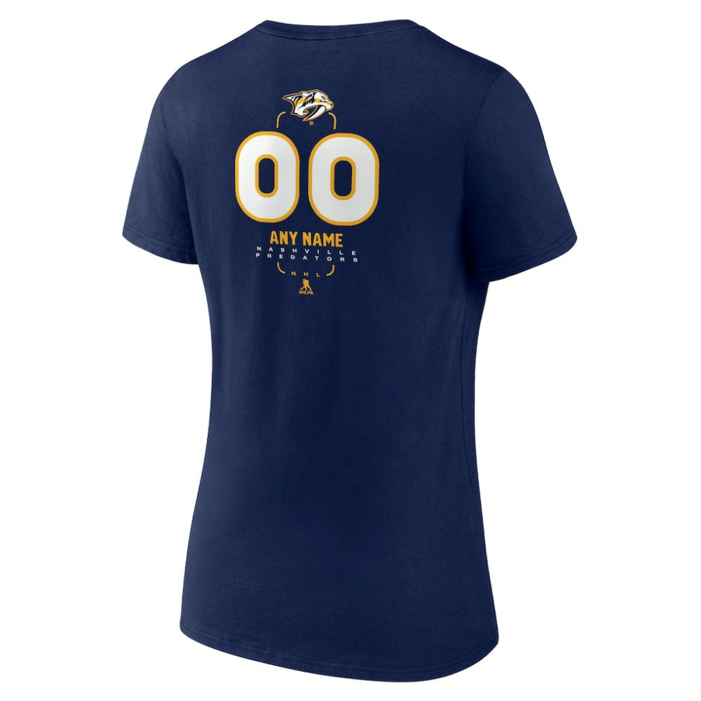 Nashville Predators - Women's Personalized Name & Number Midfielder V-Neck T-Shirt Navy