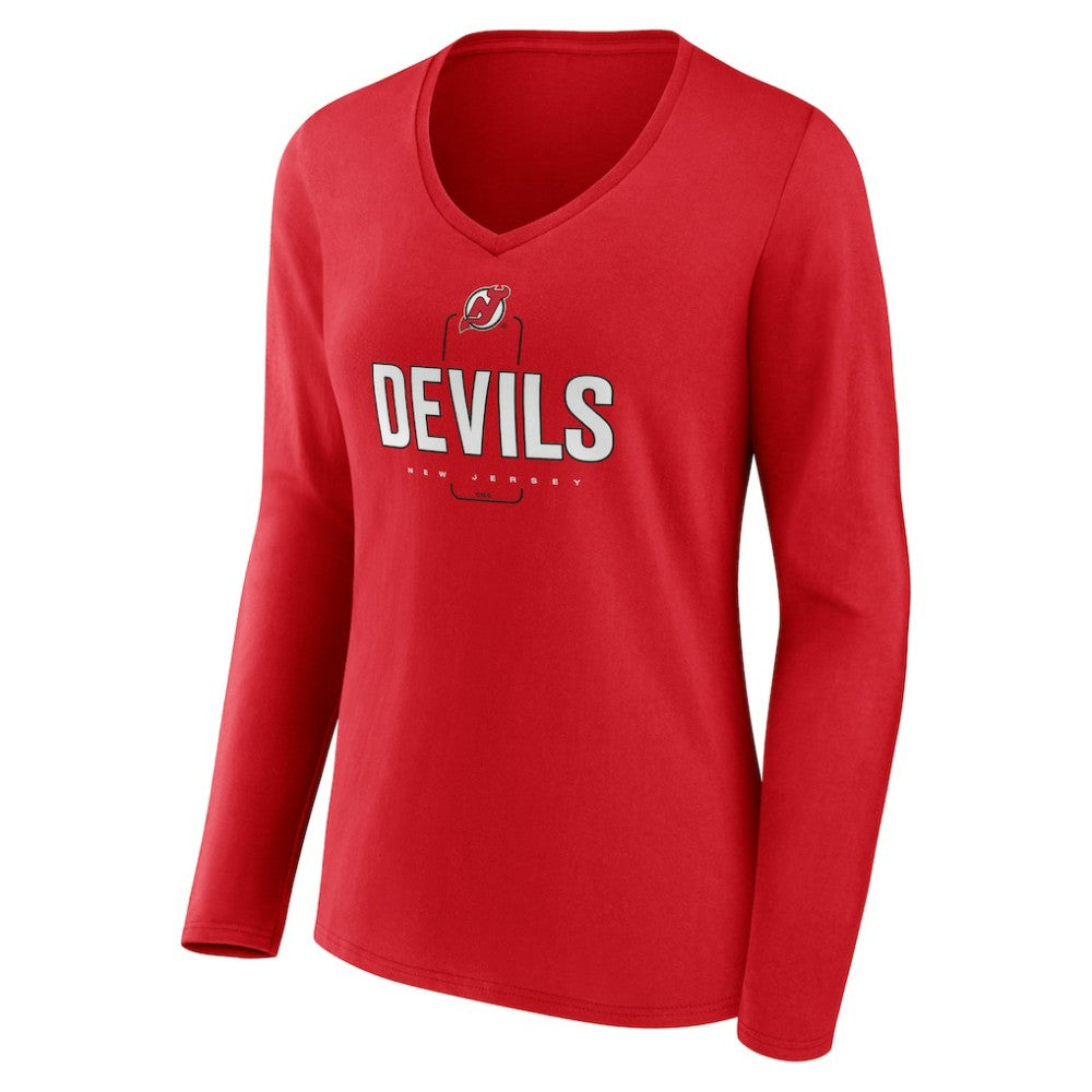 New Jersey Devils - Women's Personalized Name & Number Midfielder Long Sleeve V-Neck T-Shirt Red