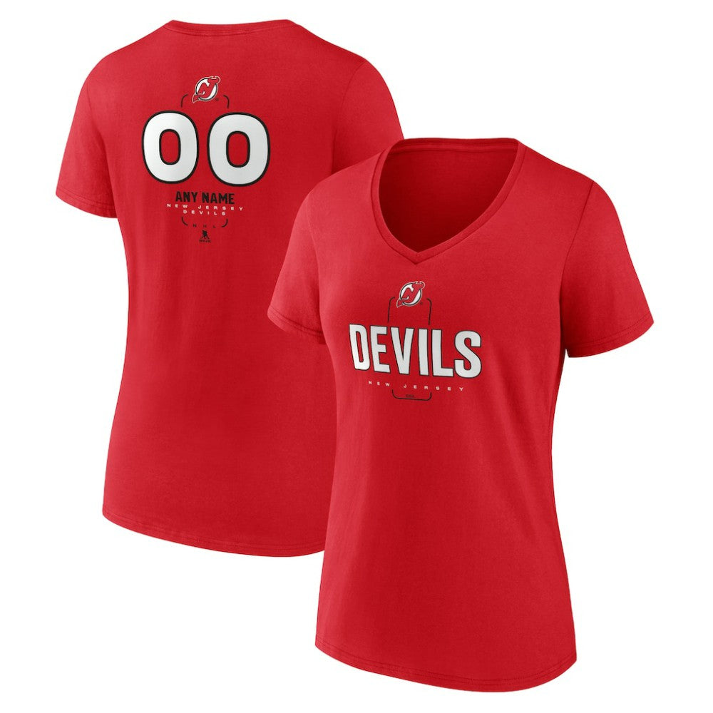 New Jersey Devils - Women's Personalized Name & Number Midfielder V-Neck T-Shirt Red