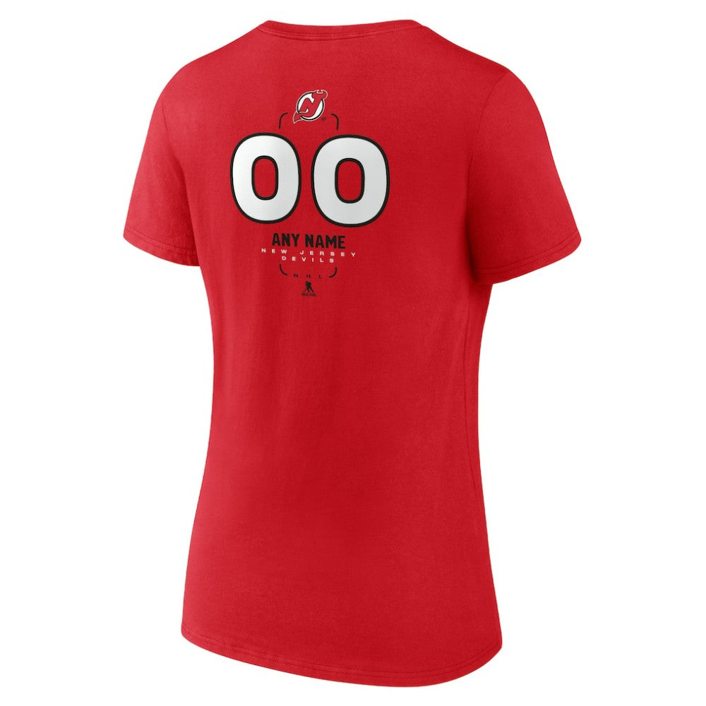 New Jersey Devils - Women's Personalized Name & Number Midfielder V-Neck T-Shirt Red